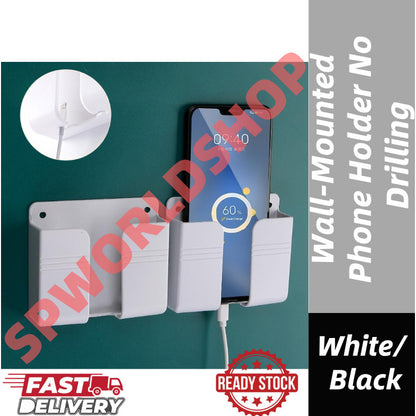【READY STOCK】Wall-Mounted Phone Holder | No-Drill Adhesive Removable Phone Stand | Bedside, Kitchen, Bathroom Use 墙壁手机支架