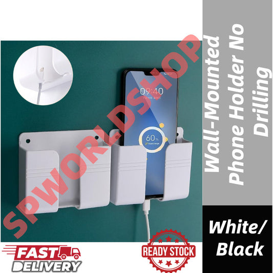 【READY STOCK】Wall-Mounted Phone Holder | No-Drill Adhesive Removable Phone Stand | Bedside, Kitchen, Bathroom Use 墙壁手机支架