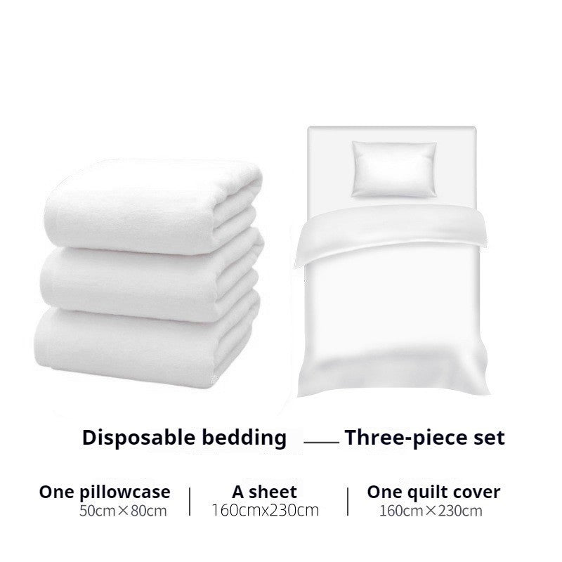 READY STOCK Travel Hotel Convenient Neat Disposable Bed Sheet Set Four-Piece Set / Three-Piece Set 一次性床单套装
