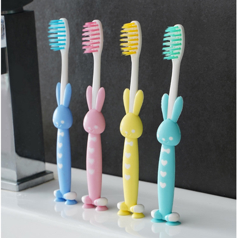 READY STOCK 4 In 1 Kid Toothbrush Set Cartoon Bear Rabbit Brush with Cover 4合1儿童牙刷套装