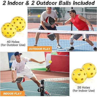 Pickleball Set with 2/4 Pickleballs and Pickleball Paddles Set of 2 Outdoor Indoor,Pickleball Net Bag 匹克球