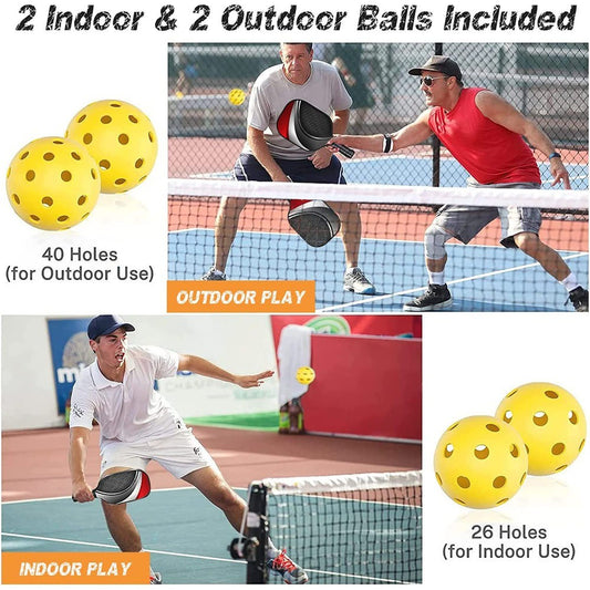 Pickleball Set with 2/4 Pickleballs and Pickleball Paddles Set of 2 Outdoor Indoor,Pickleball Net Bag 匹克球
