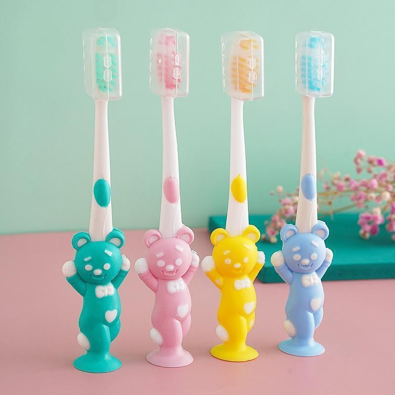 READY STOCK 4 In 1 Kid Toothbrush Set Cartoon Bear Rabbit Brush with Cover 4合1儿童牙刷套装