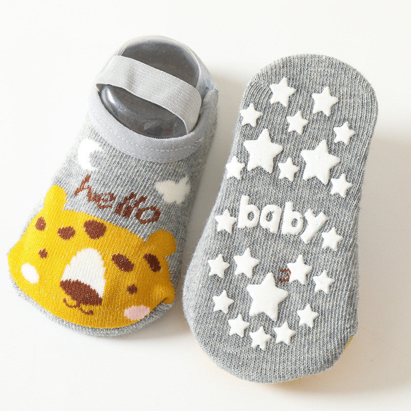[Ready Stock] Baby Non-Slip Cotton Socks - Cartoon Animal Design Toddler Anti-Skid Walking Socks-KS082
