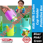 【READY STOCK】Kids Milk Carton Cup Holder Protective Box | Portable Anti-Squeeze Milk Box Storage 儿童牛奶杯托防挤压盒