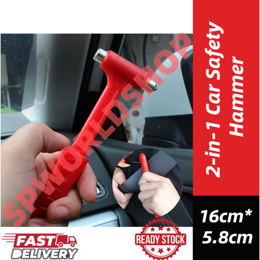 【READY STOCK】2-in-1 Car Safety Hammer & Seat Belt Cutter | Window Breaker + Belt Cutter for Vehicle Safety 汽车安全锤