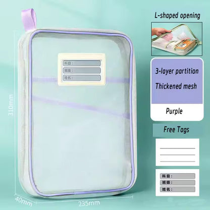 【READY STOCK】L-Type 3-Layer Document Organizer Folder | A4 Multi-Pocket File Holder L型拉链式三层科目分类袋