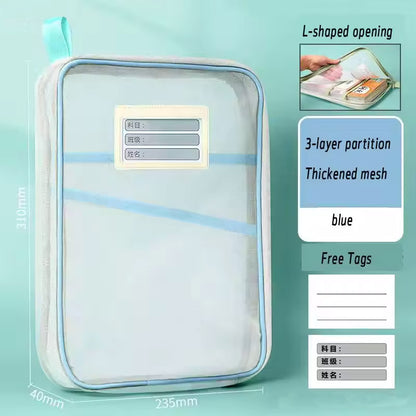 【READY STOCK】L-Type 3-Layer Document Organizer Folder | A4 Multi-Pocket File Holder L型拉链式三层科目分类袋