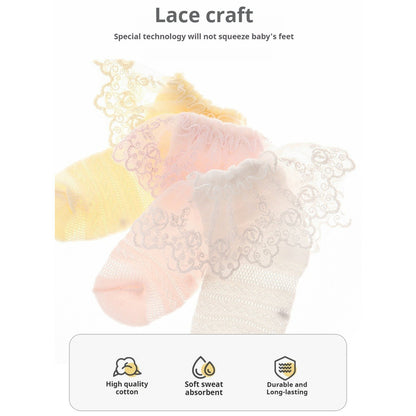 [Ready Stock] 0-3 Age Baby & Kids Lace Socks – Thin Cotton Breathable Ankle Socks for Girls-KS080