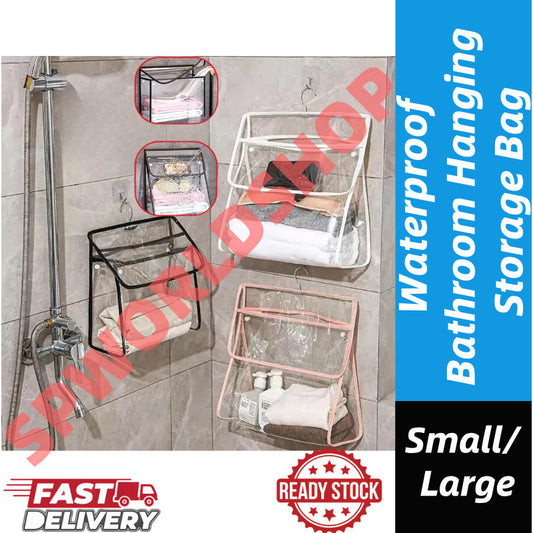 【READY STOCK】Waterproof Bathroom Hanging Storage Bag | Wall-Mounted Organizer Pouch | Shower Caddy with Hooks 浴室防水挂袋