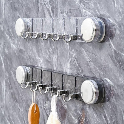 【READY STOCK】Wall-Mounted Rotating Suction Cup Hook | No-Drill Multi-Hook Hanger for Kitchen Bathroom Storage | 强力吸盘联排挂钩