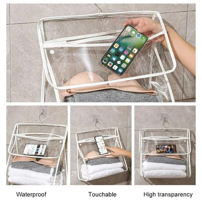 【READY STOCK】Waterproof Bathroom Hanging Storage Bag | Wall-Mounted Organizer Pouch | Shower Caddy with Hooks 浴室防水挂袋