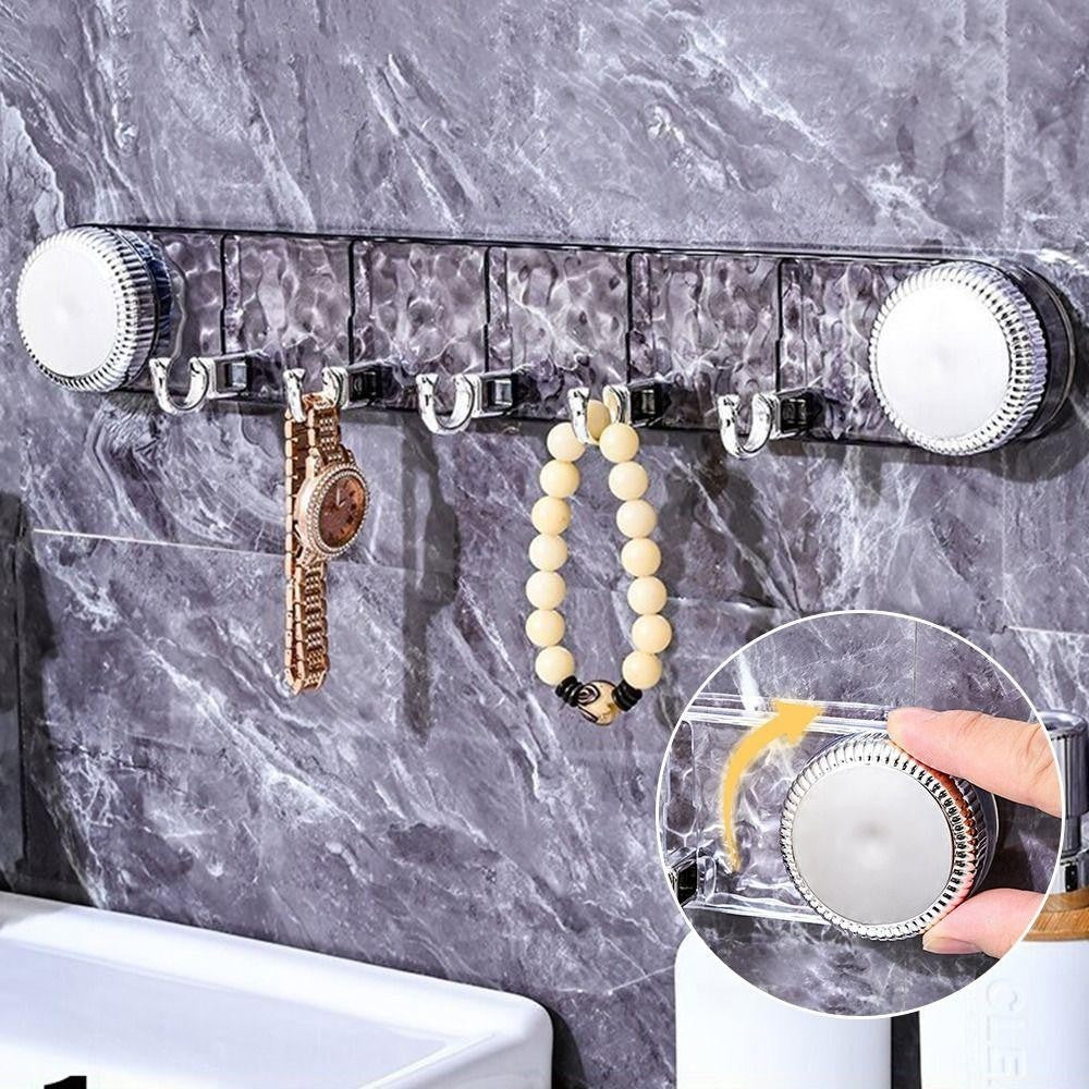 【READY STOCK】Wall-Mounted Rotating Suction Cup Hook | No-Drill Multi-Hook Hanger for Kitchen Bathroom Storage | 强力吸盘联排挂钩