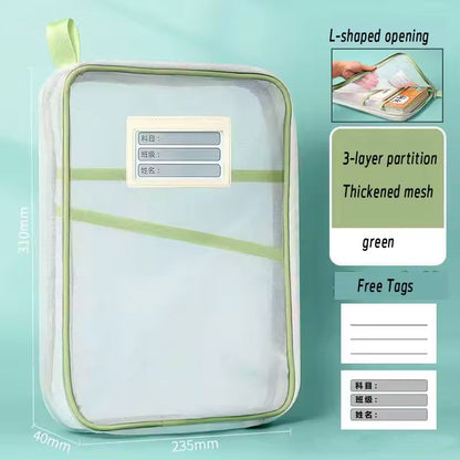 【READY STOCK】L-Type 3-Layer Document Organizer Folder | A4 Multi-Pocket File Holder L型拉链式三层科目分类袋