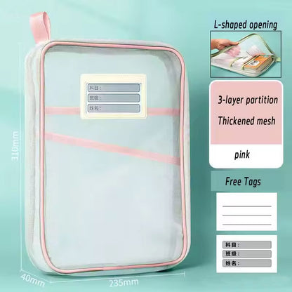 【READY STOCK】L-Type 3-Layer Document Organizer Folder | A4 Multi-Pocket File Holder L型拉链式三层科目分类袋