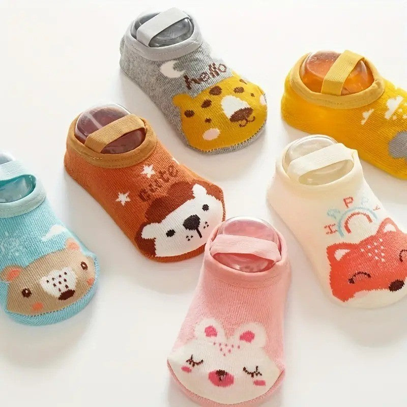 [Ready Stock] Baby Non-Slip Cotton Socks - Cartoon Animal Design Toddler Anti-Skid Walking Socks-KS082