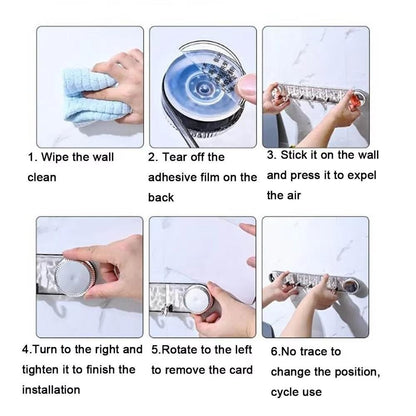 【READY STOCK】Wall-Mounted Rotating Suction Cup Hook | No-Drill Multi-Hook Hanger for Kitchen Bathroom Storage | 强力吸盘联排挂钩
