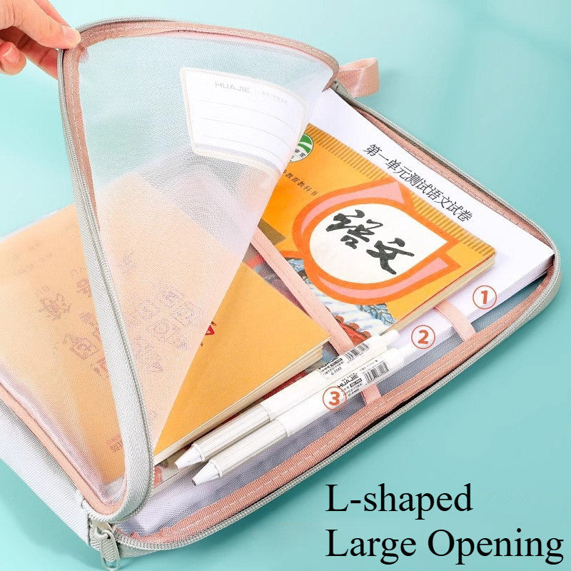 【READY STOCK】L-Type 3-Layer Document Organizer Folder | A4 Multi-Pocket File Holder L型拉链式三层科目分类袋