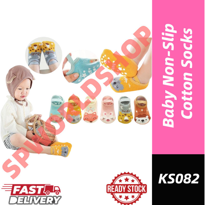 [Ready Stock] Baby Non-Slip Cotton Socks - Cartoon Animal Design Toddler Anti-Skid Walking Socks-KS082