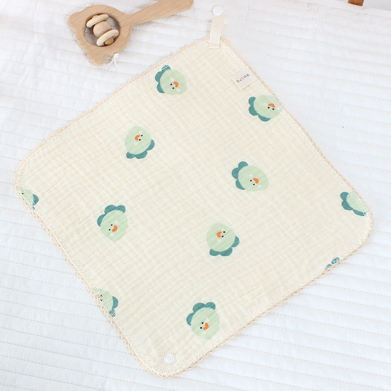 READY STOCK!!!Baby Towel Handkerchief 4 Layers Gauze Cotton Square Towel Buckle Multi-functional Triangle Towel