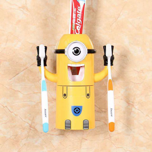 READY STOCK!Cartoon Minion Toothbrush Holder Cute Automatic Toothpaste Dispenser with Brush Cup小黄人