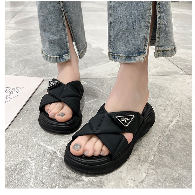 READY STOCK!!!Wedges Soft Sandals Open Toe Anti-slip Sandal Casual Wanita Perempuan 厚跟鞋 9309