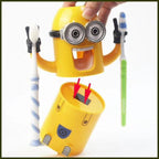 READY STOCK!Cartoon Minion Toothbrush Holder Cute Automatic Toothpaste Dispenser with Brush Cup小黄人