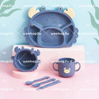 READY STOCK!!!Household Wheat Fiber Baby Cutlery Set Crab Child Cute Cartoon Divided Grid Drop Resistant Plate Fork