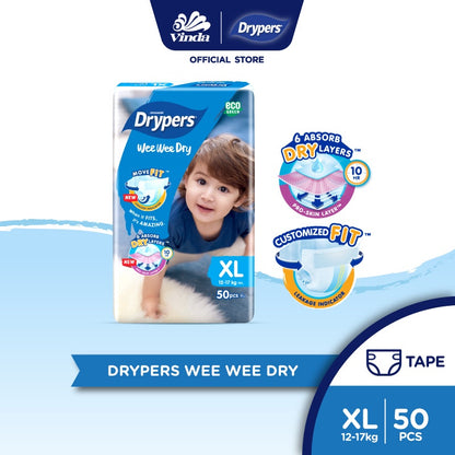 READY STOCK!!!Drypers Tape Wee Wee Dry NB 60s/S 80s/M 60s /L 58s/ XL 50s / XXL 40s (1 pack)