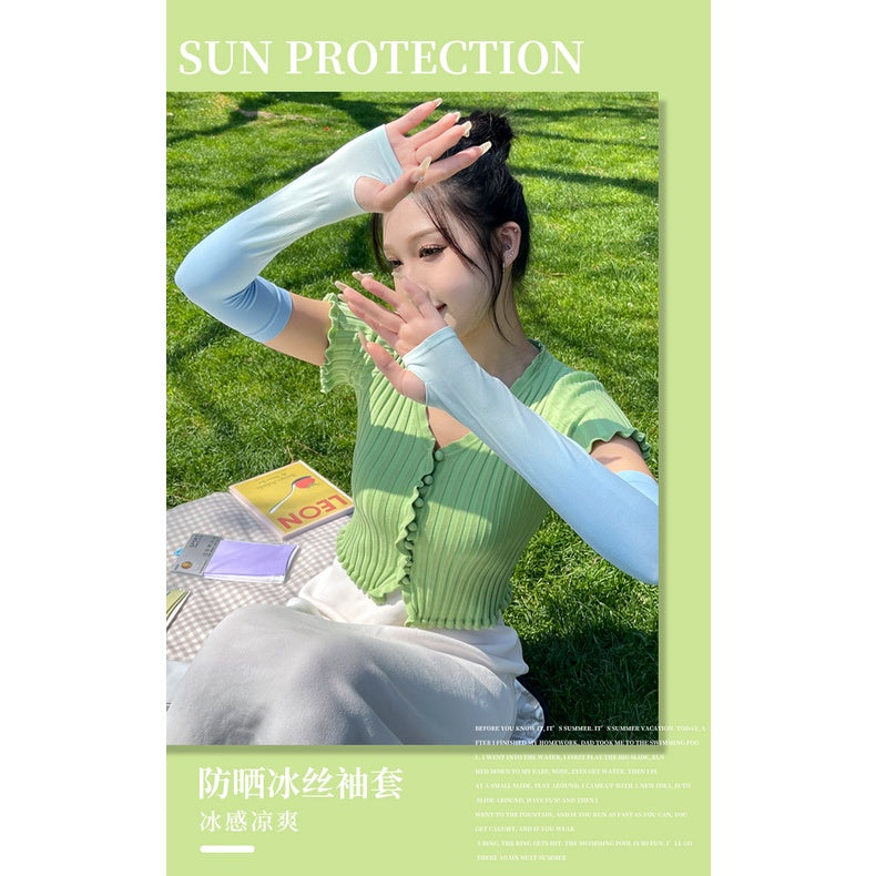 READY STOCK‼️ UV Protection Cycling Arm Sleeve Ice Silk Sunblock Sarung Tangan Panjang Lengan Outdoor Sports  防曬手套 袖套 冰袖