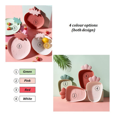 READY STOCK!!!Cute Carrot Clouds Strawberry Shape Plastic Snacks Fruit Plate