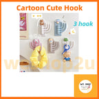 READY STOCK!!!Hook Cartoon Cute Holder Hanger with Three Branch Student Dormitory Hook Punch-free Wall Hook Cap Holder