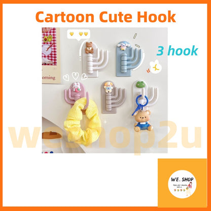 READY STOCK!!!Hook Cartoon Cute Holder Hanger with Three Branch Student Dormitory Hook Punch-free Wall Hook Cap Holder