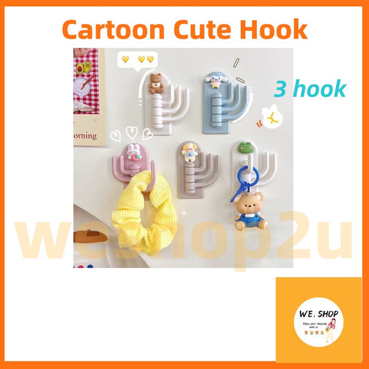 READY STOCK!!!Hook Cartoon Cute Holder Hanger with Three Branch Student Dormitory Hook Punch-free Wall Hook Cap Holder