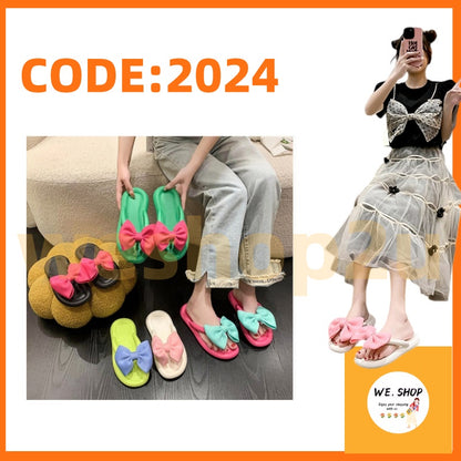 [READY STOCK ] Women's Ribbon Bow Tie design Beach Wear Flat Flip-Flop Casual Outdoor | Kasut Riben Selipar Perempuana