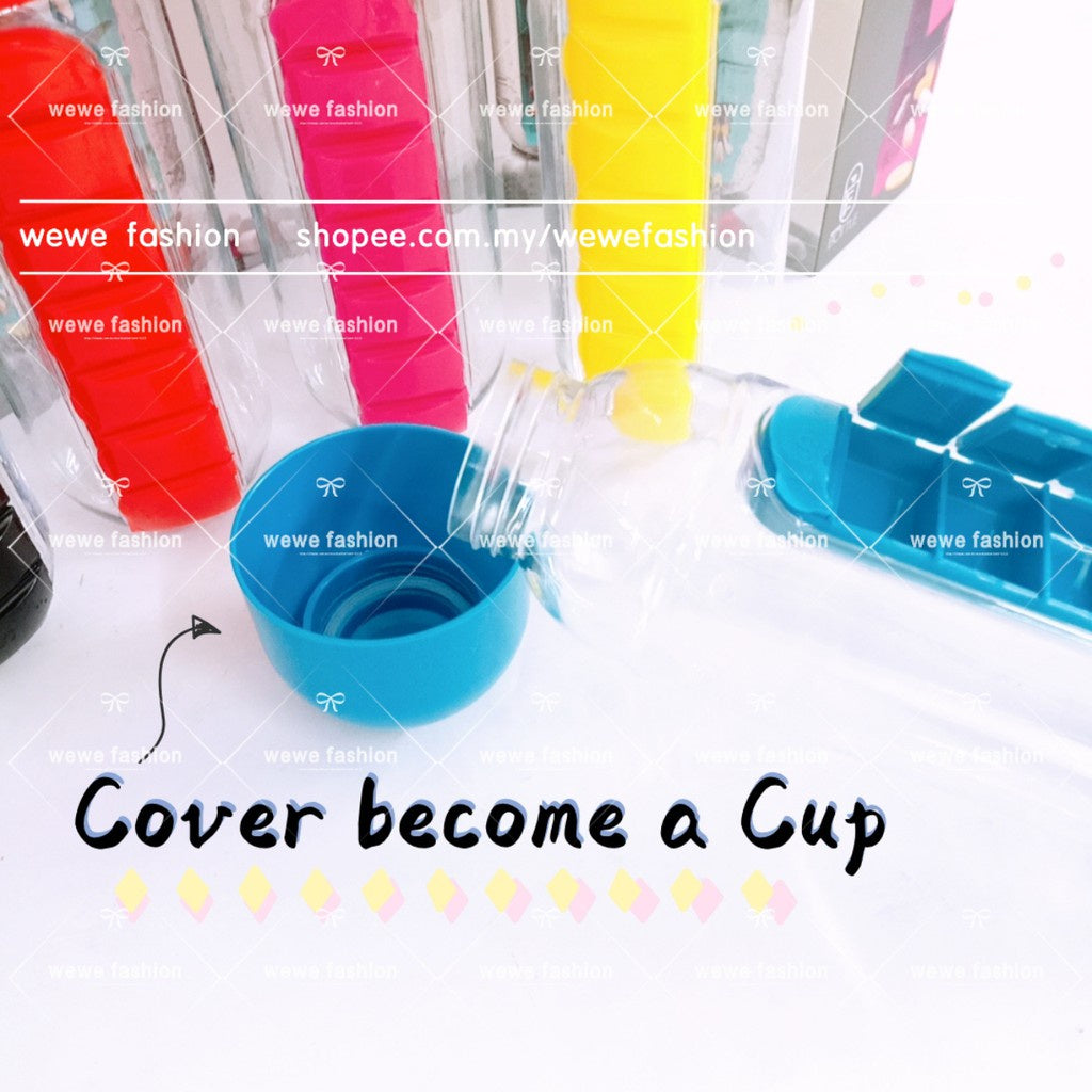 READY STOCK!!!2in1 Drinking Water Leak Proof Water Bottle with medicine box 600ml 药盒水瓶