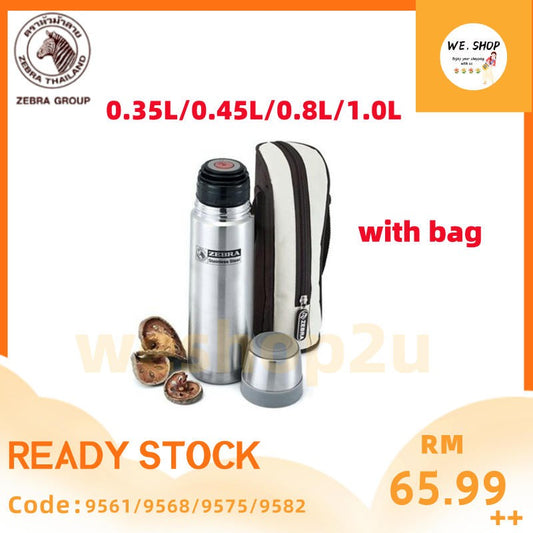 READY STOCK!!!ZEBRA SUS304 Stainless Steel Vacuum Flask Thermal Bottle 350ml/450ml/800ml/1L