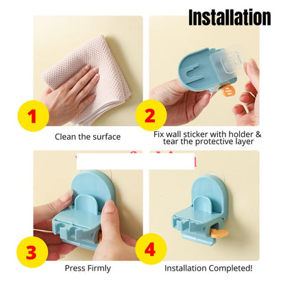 READY STOCK!!!2 in 1 Toothbrush Holder Toothpaste Rack Cute Cat Kucing Bathroom Wall-mounted Dispenser Rack Ubat Gigi
