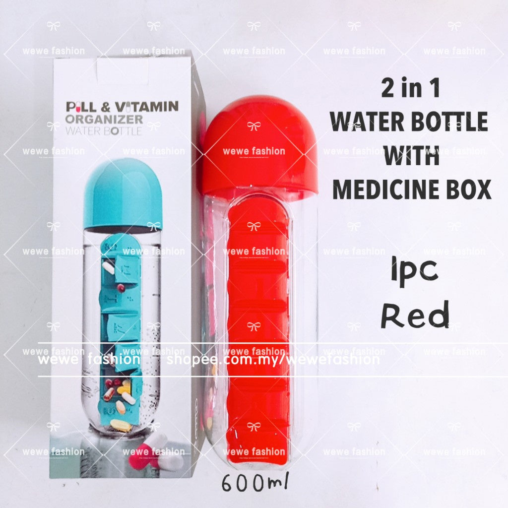 READY STOCK!!!2in1 Drinking Water Leak Proof Water Bottle with medicine box 600ml 药盒水瓶