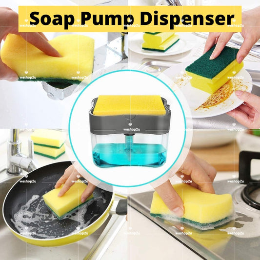 READY STOCK!!! 2-in-1 Soap Dispenser with Sponge Holder | Kitchen Dishwash Pump | Bekas Sabun 二合一洗碗液分配器 | 厨房洗洁精按压瓶