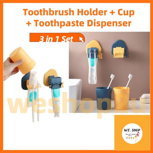 Plastic Toothbrush Holder with Gargle Cup Wall Suction Cups Rack Shaver Tooth paste Dispenser Bathroom Accessories Set