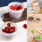 READY STOCK!!Double layer Airtight Food Box Spring Green Onion Ginger Garlic Storage Drain Sealed Fridge Fresh Container