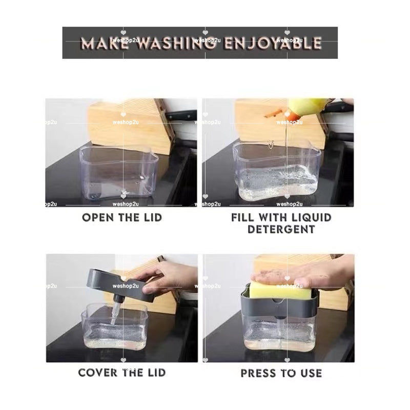READY STOCK!!! 2-in-1 Soap Dispenser with Sponge Holder | Kitchen Dishwash Pump | Bekas Sabun 二合一洗碗液分配器 | 厨房洗洁精按压瓶