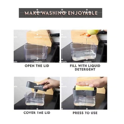 READY STOCK!!! 2-in-1 Soap Dispenser with Sponge Holder | Kitchen Dishwash Pump | Bekas Sabun 二合一洗碗液分配器 | 厨房洗洁精按压瓶
