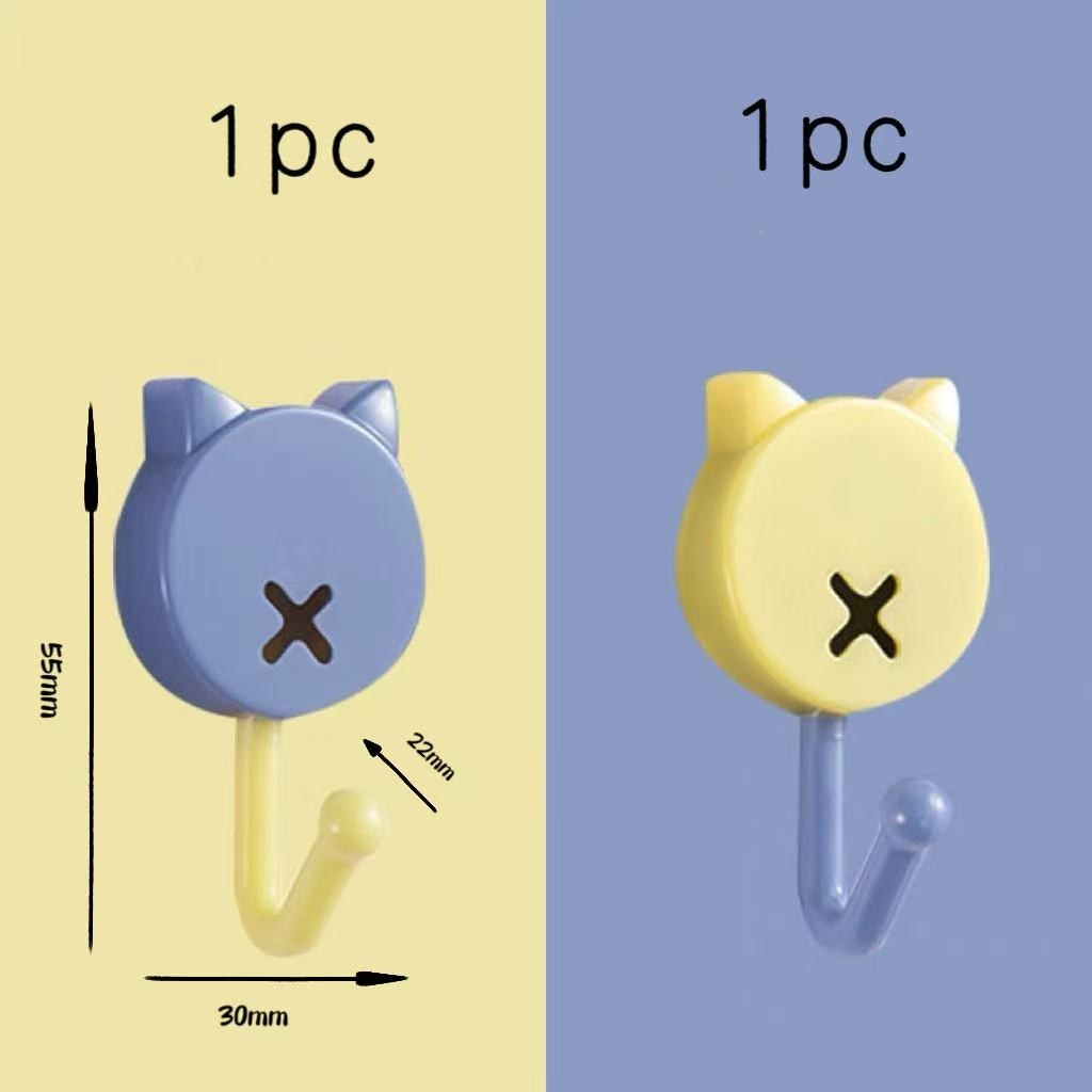 (READYSTOCK) 2pcs Cute Cat Colorful Sticky Hooks Bathroom Door Back Hooks Kitchen No-Punch Wall Coat Hooks 免打孔壁挂钩