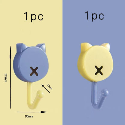 (READYSTOCK) 2pcs Cute Cat Colorful Sticky Hooks Bathroom Door Back Hooks Kitchen No-Punch Wall Coat Hooks 免打孔壁挂钩