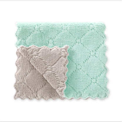 READY STOCK!!!Kitchen cleaning dishwashing dishcloth Double-sided Colour Rag fleece thickened absorbent rag dishtowl吸水抹布