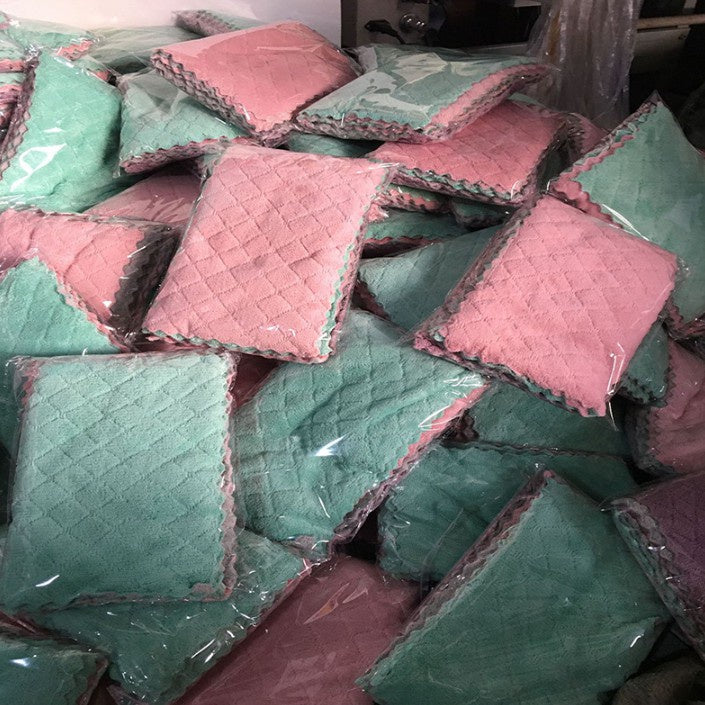 READY STOCK!!!Kitchen cleaning dishwashing dishcloth Double-sided Colour Rag fleece thickened absorbent rag dishtowl吸水抹布