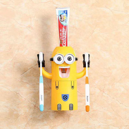 READY STOCK!Cartoon Minion Toothbrush Holder Cute Automatic Toothpaste Dispenser with Brush Cup小黄人