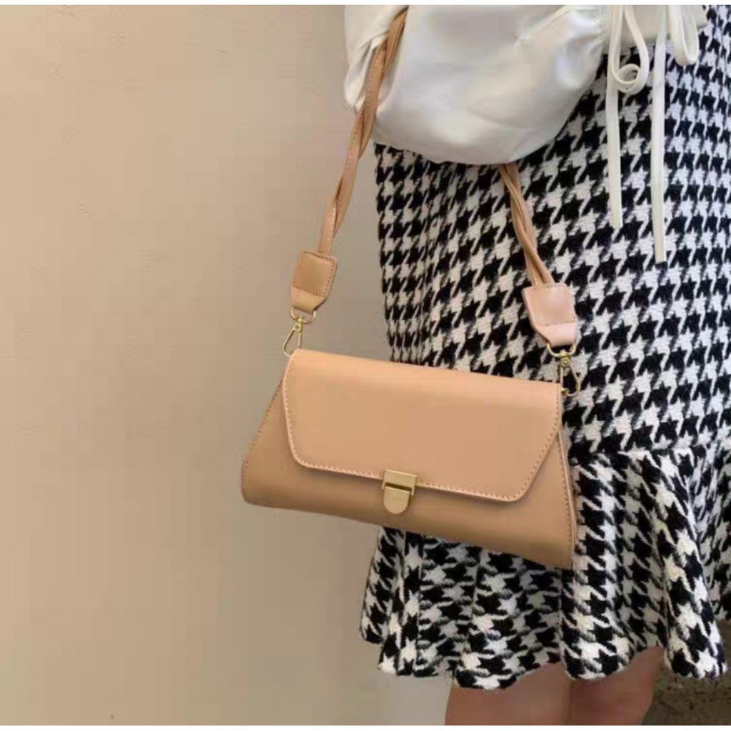 READY STOCK!!!SSB1102 2Strap Leather Sling Bag Shoulder Tote Bag Retro Solid Sling Bag Women Korean Style Casual Hand